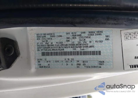 2008 Ford E-250 Commercial/Recreational from USA, damaged, VIN 1FTNE24L98DA16208